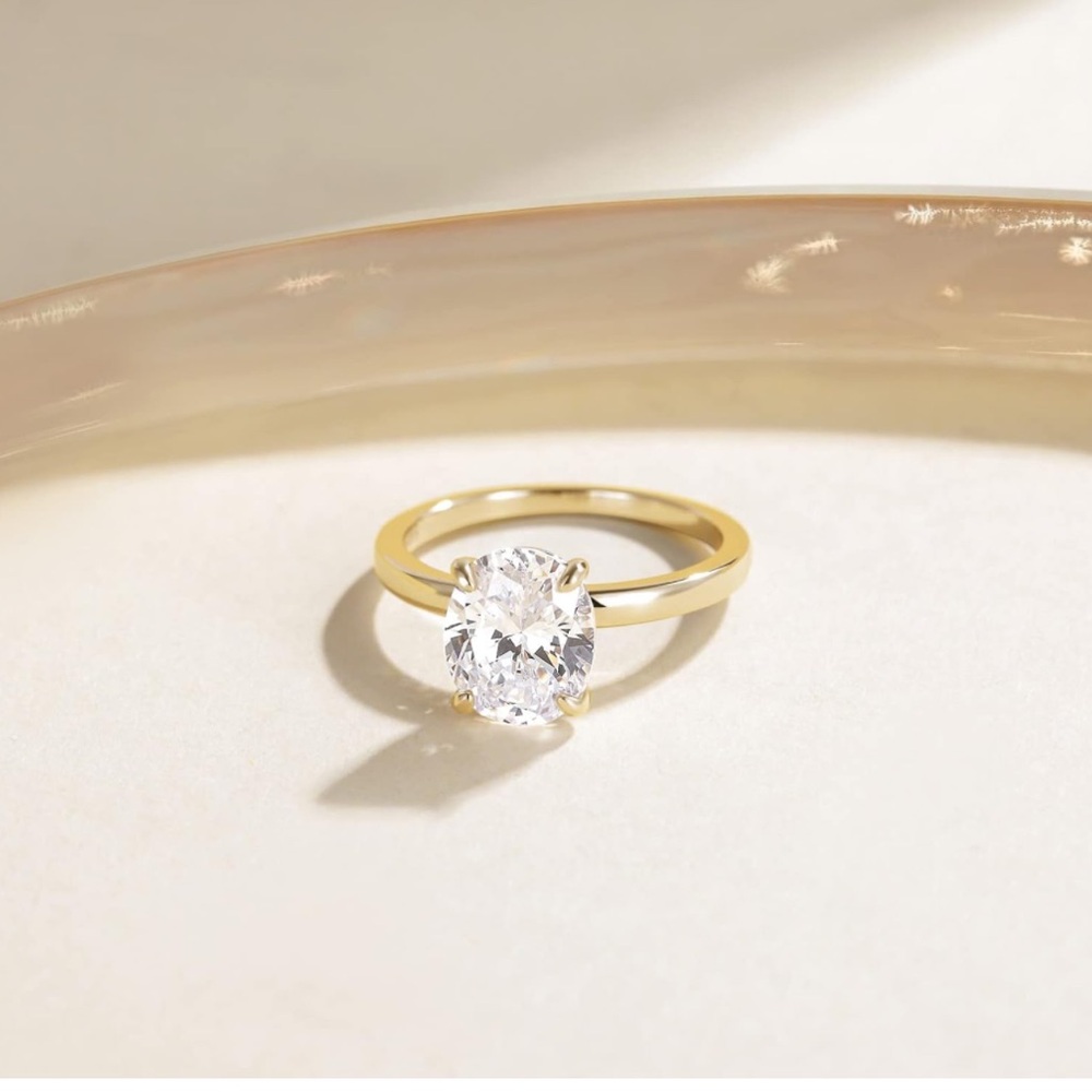 Gold Plated 3CT Oval Solitaire Cubic Zirconia Ring